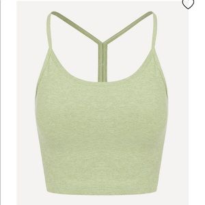 Beyond Yoga Spacedye Slim Racerback Crop in Pale Pine/Glade Green.